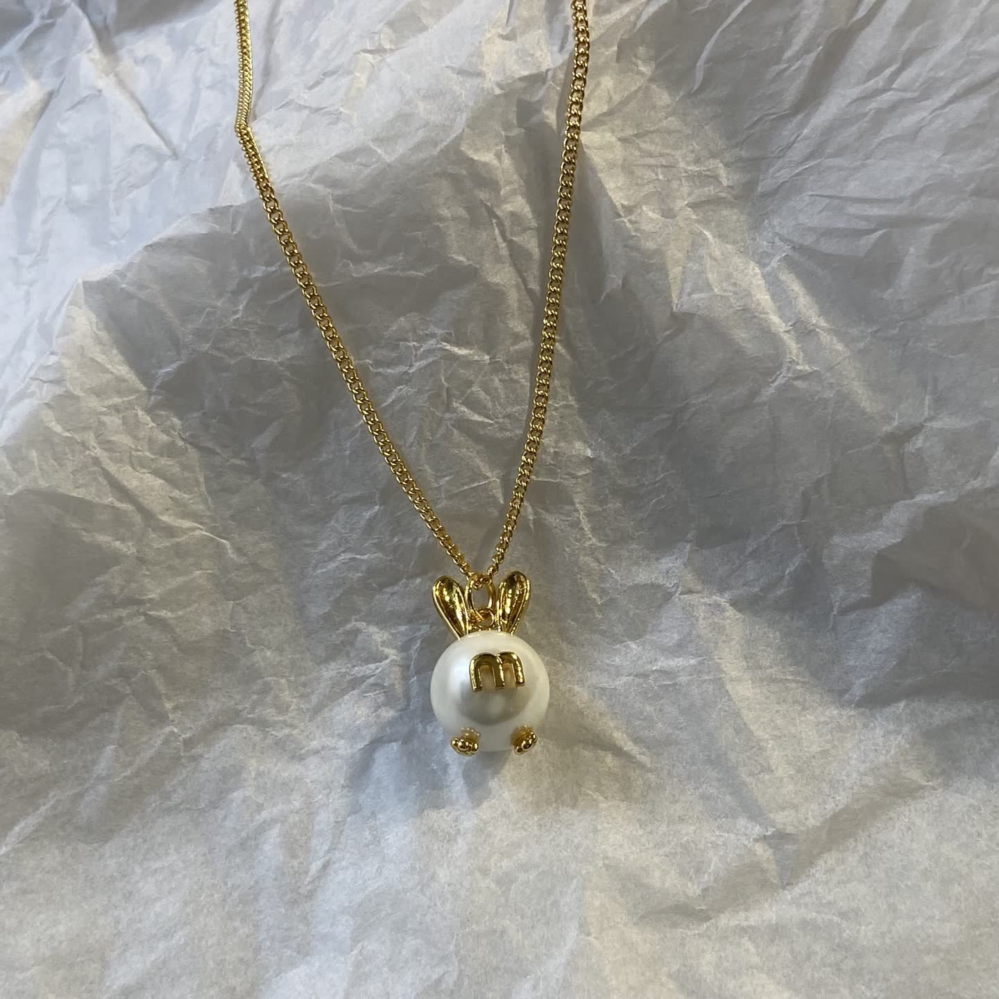 Miu Miu Gold Rabbit Pearl Necklace